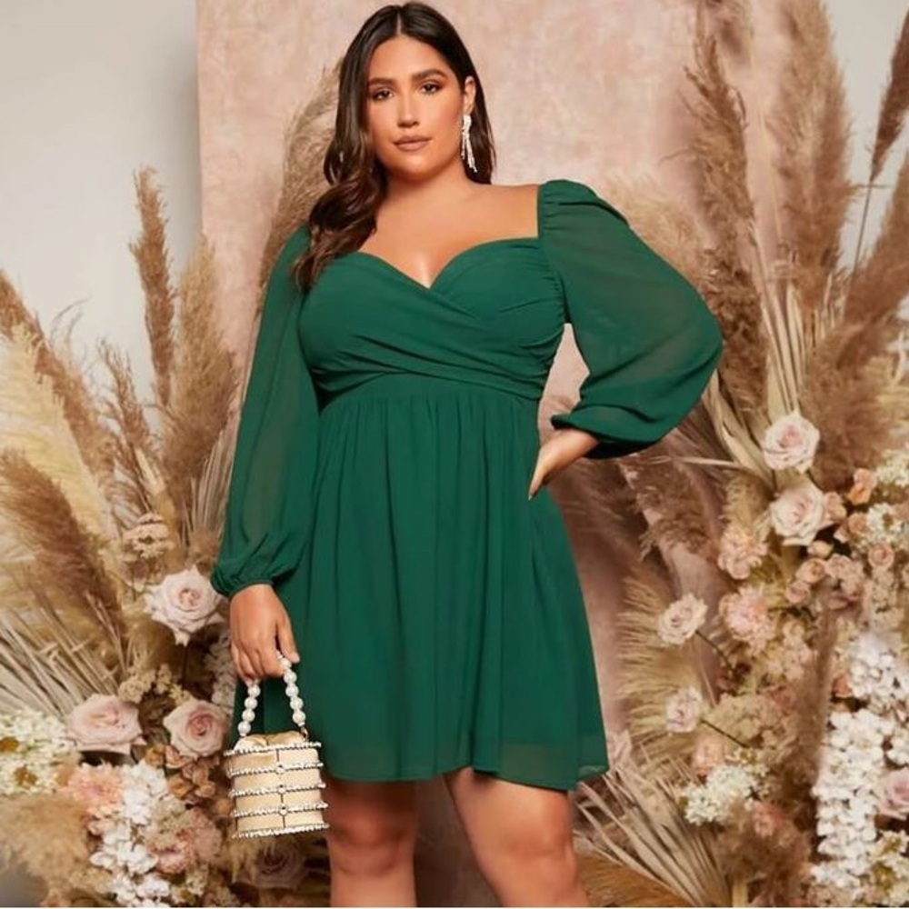 SHEIN Deep Green Long Sleeve Dress / Plus Size XL